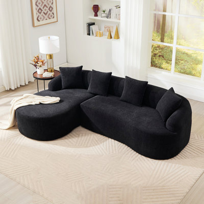 Canapé contemporain contemporain, canapé modulaire en L à compression avec méridienne courbée, mousse haute densité, design minimaliste pour le salon et la chambre à coucher