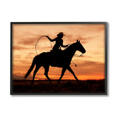 " Cowgirl Sunset Silhouette Southwestern Horse Field Landscape " by J.C. Leacock