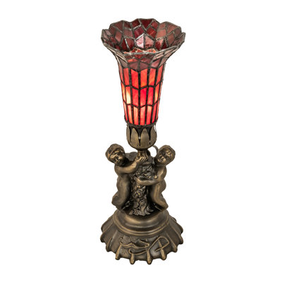 13" High Stained Glass Pond Lily Twin Cherub Accent Lamp