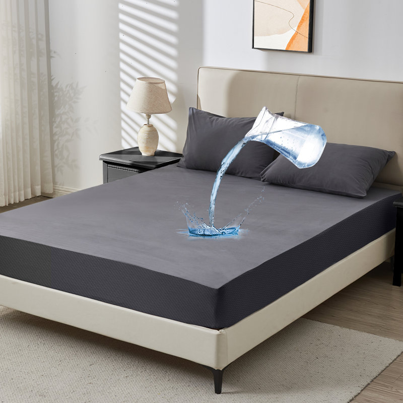 Housse de protection pour matelas imperméable, pleine grandeur, douce avec poche profonde de 18 po, gris foncé, Double