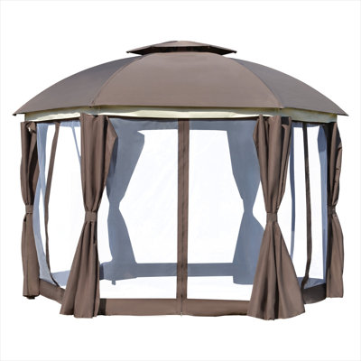 Pavillon de jardin ventilé à double plateau avec filet zippé, abri extérieur rond de 12 pieds sur structure en acier