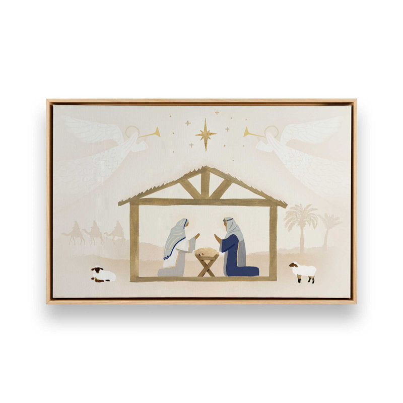 Impression de la crèche de la Sainte Nuit, Encadrement brun, H 24,75 po x l 36,75 po x P 1,75 po
