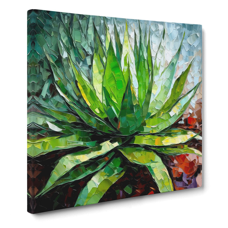 Aloe Vera Palette Knife No.1 - Wrapped Canvas - Framed Print, 50cm H x 50cm W x 3cm D