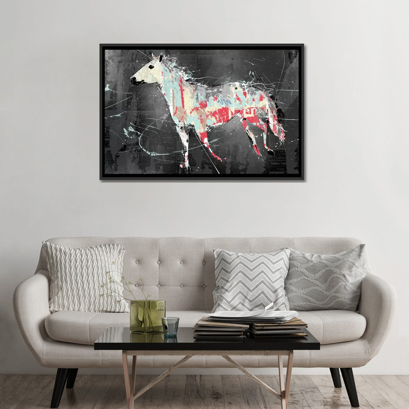 Cheval déchiré, impression sur toile tendue, H 18 po x l 26 po x P 1,5 po, Toile avec cadre noir, Pas de tapis