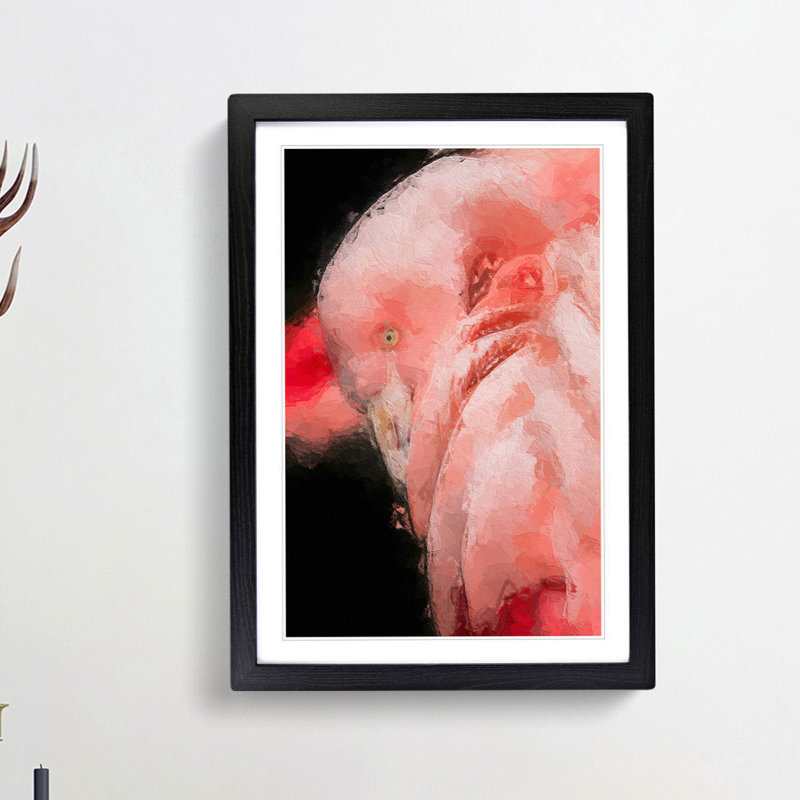 Pink Flamingo - Picture Frame Painting Print, 36cm H x 27cm W x 2cm D, Black Framed