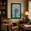 Art mural en toile bleu sarcelle et vitrail doré-133915616