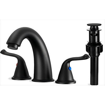 Black-plated Double-handle Bathroom Sink Faucet, 8-inch Basin Faucet, Modern Design, With Push-button Drain Assembly