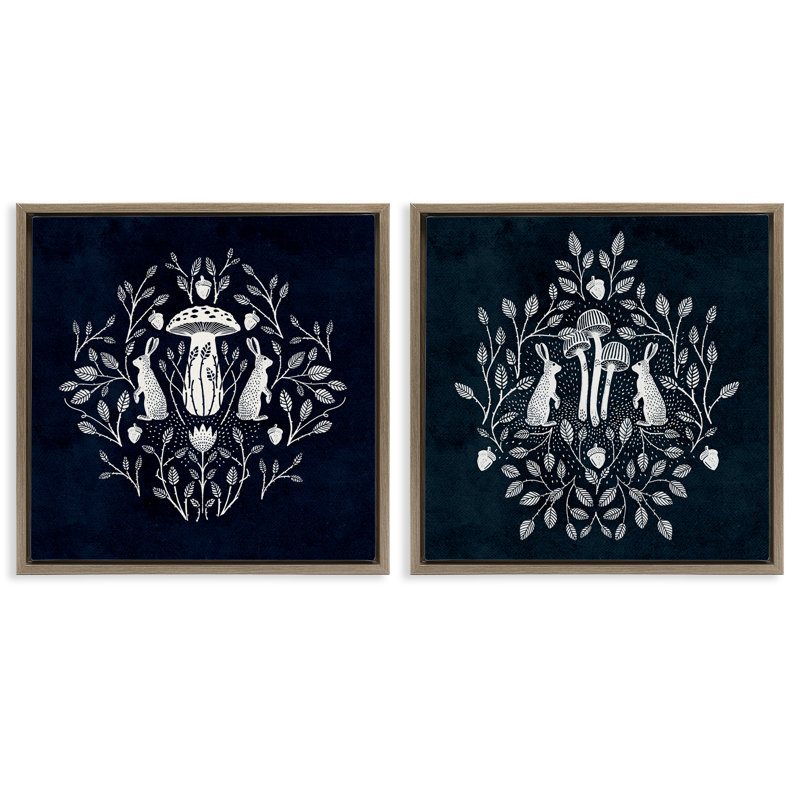  «Boho Mirrored Floral Bunnies», ensemble de 2 toiles flottantes encadrées par Katie O'Shea, H 25 po x l 25 po