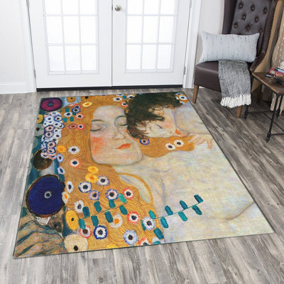 Tapis rectangulaire jaune / bleu / crème tissé à plat à la machine Danica