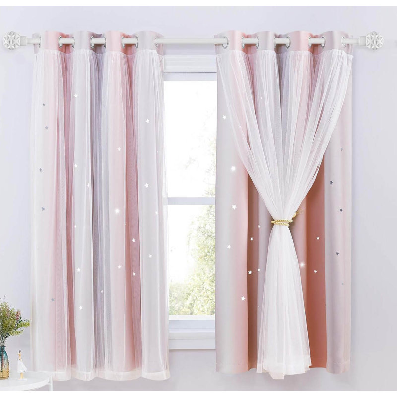 Polyester Blackout Grommet / Eyelet Curtain Pair, Grey/Pink