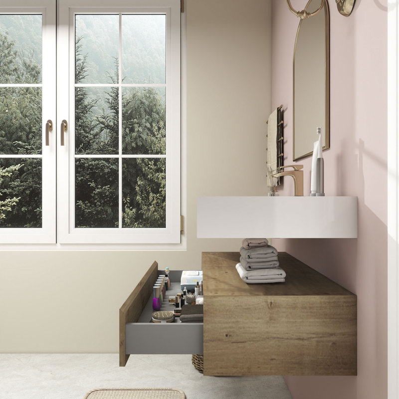 Alysa 42" Wall-Mounted Single Bathroom Vanity Set, Oak