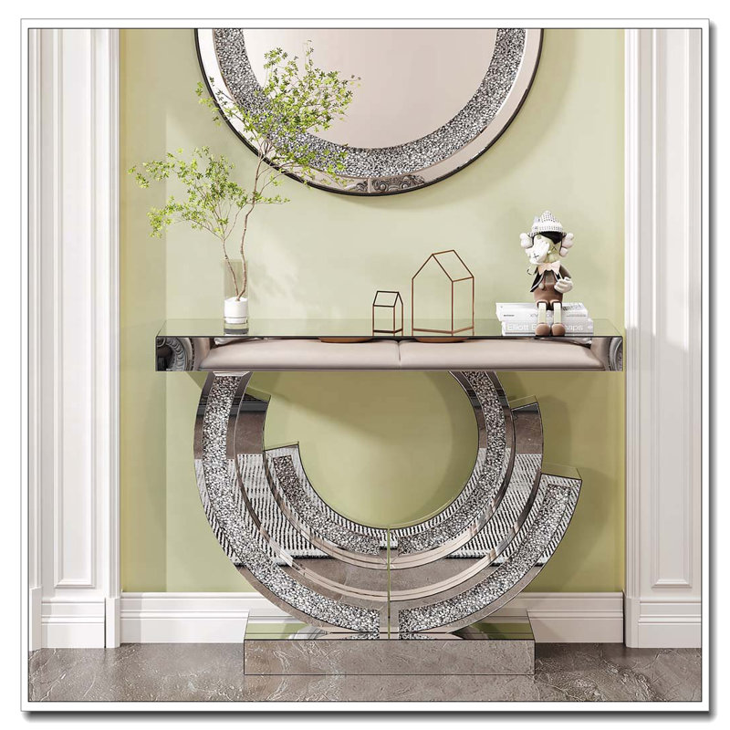 Console de couloir en diamant concassé pour hôtel avec miroir central en losange