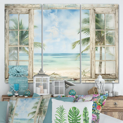 «Tropical Beach Windows Horizon II - Coastal Windows», art mural