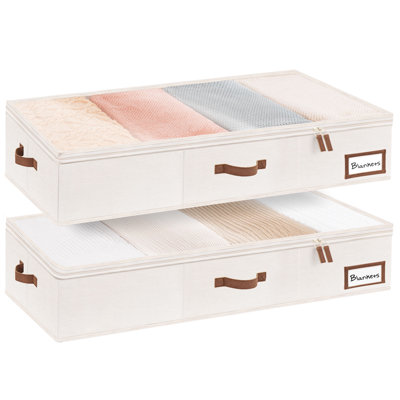 Large Underbed Storage Containers with Handles and Label Holder, Fabric Underbed Bins for Clothes, Blankets, Sweaters