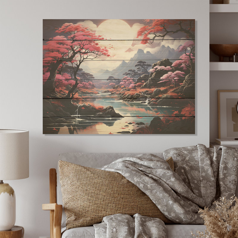 Magique Kawaii rivière Moonlite - rivière Lake, art mural sur bois de pin naturel, H 10 po x l 20 po