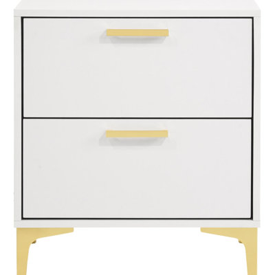 2 Rectangular Nightstand In White And Gold - Bedroom Storage Unit With Style Joints For Spacious Storage, Visual, Included