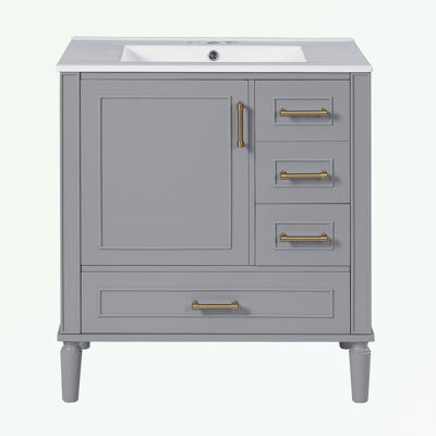 Meuble-lavabo avec lavabo, trois tiroirs et poignées en métal