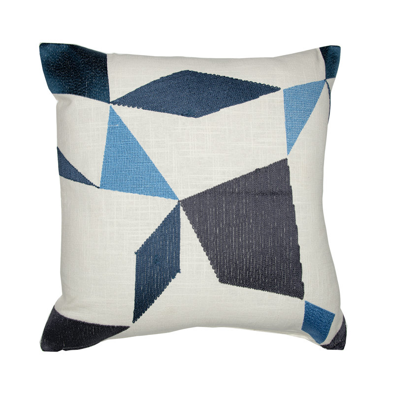 Coussin brodé, Housse de coussin seulement - sans coussin, 24 po x 24 po, Ivoire / bleu / bleu marine