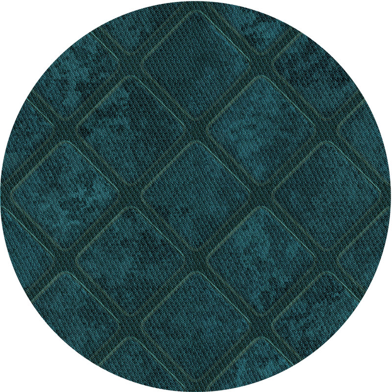 Tapis bleu sarcelle à motif géométrique, Rond 5 pi