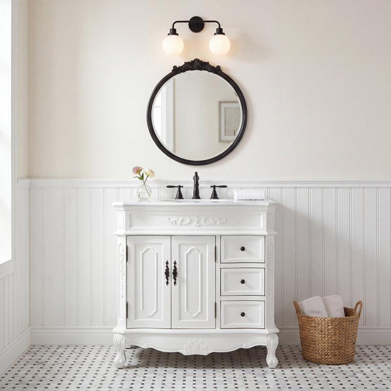 Ensemble de meuble-lavabo simple 36 po Lunette, Blanc antique, 36"