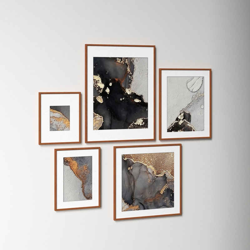Capullo Wood Picture Frame - Set of 5 with Mat, Brown Walnut