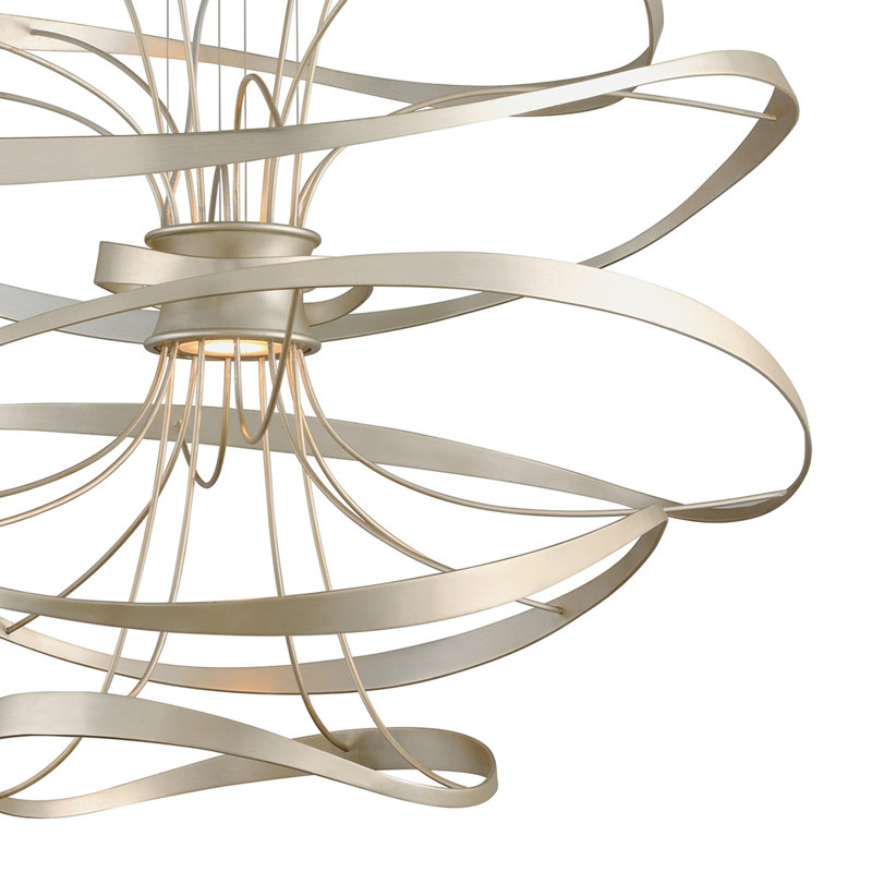 Calligraphy 2 - Light Unique Geometric LED Chandelier, 31.25" H x 34" W x 34" D, Silver Leaf with Polished Stainless Accents