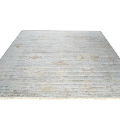 Ivory Hand-Knotted Silk Faded Elegance Classic Traditional Modern Contemporary Carpet Rug