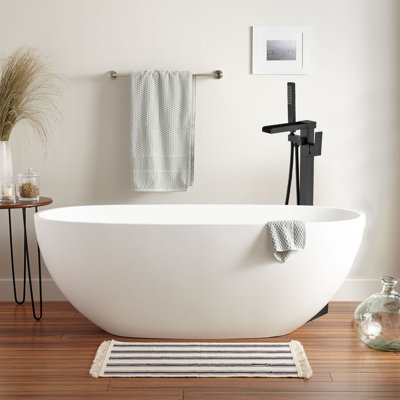 Single-Handle Floor Mount Freestanding Bathtub Faucet Waterfall Tub Filler With Handheld Shower