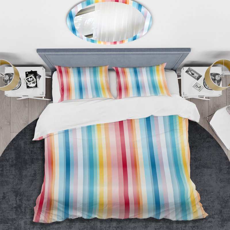 Ensemble de housse de couette rayée Rainbow Colors Candyland Stripes Striped Pattern I