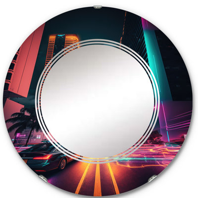 Omarianna Futuristic Miami Neon Art V - City Wall Mirror