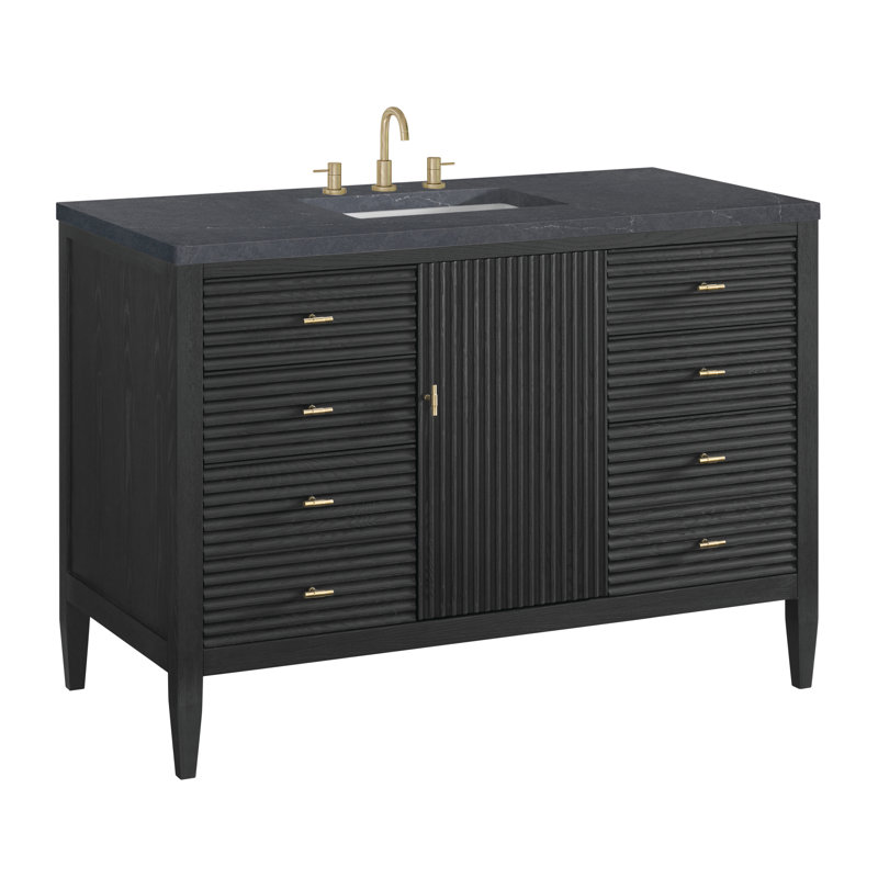 Myrrin 48'' W Single Vanity, Charcoal Soapstone, Carbon Oak, 8" Widespread