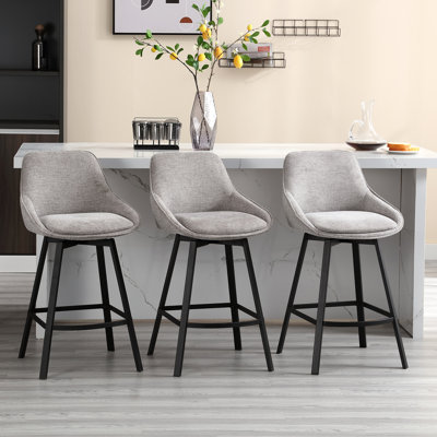 Gordhan Swivel Upholstered 25.6'' Linen Counter Stool with Metal Frame