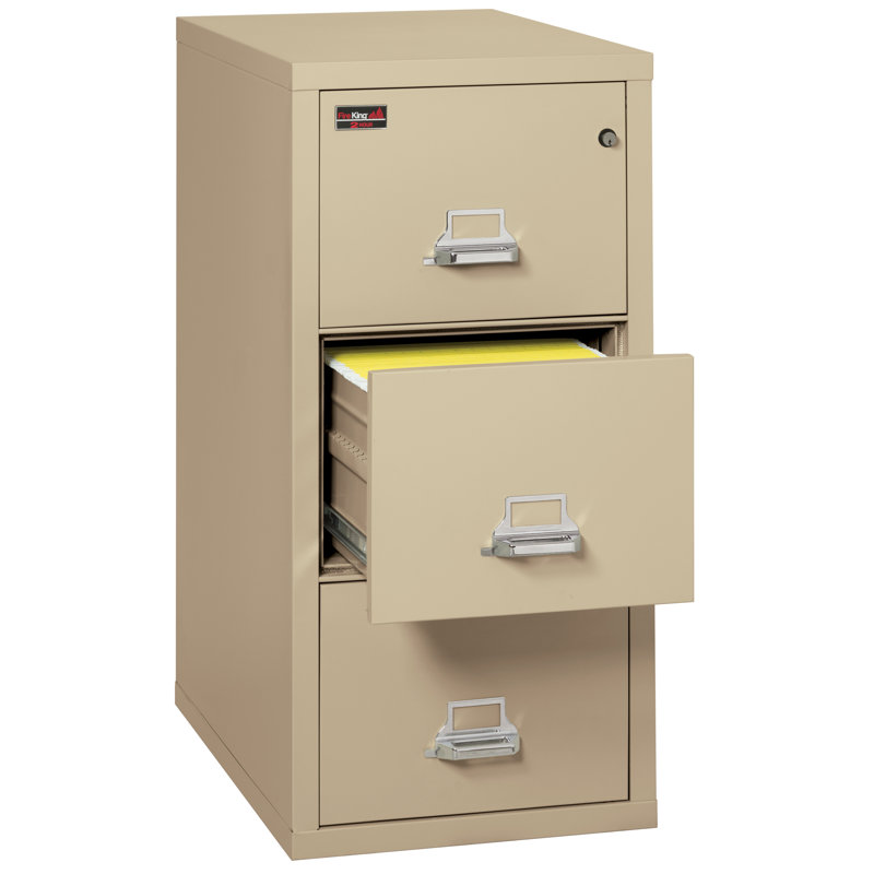 Fireproof 19'' Wide 3 -Drawer Steel File Cabinet, Parchment, Key Lock