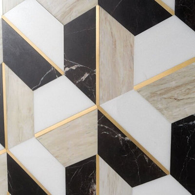 SAMPLE-Decade Polished Marble And Brass Mosaic