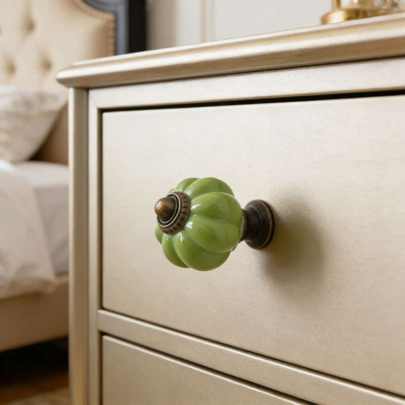 Vintage Ceramic Pumpkin Cabinet Knobs And Drawer Pulls With Mounting Hardware, With Bronze Base For Furniture And Doors, 12