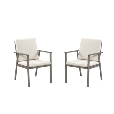 Chaises de jardin en aluminium, ensemble de 2, avec coussins épais, résistantes aux intempéries, idéales pour le jardin, la terrasse, le porche ou la piscine. Finition en chêne blanchi.