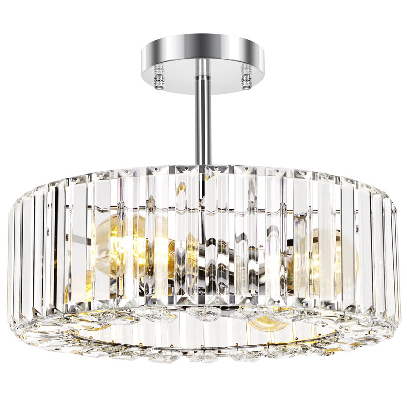 14.5" 4-Light Semi Flush Mount Ceiling Light Chrome Frame Bright (Bulbs Not Included), Chrome
