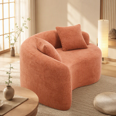 S-Curved Chenille Sectional Sofa – Dual-Depth , Coral Pink, No Assembly Required, Compact for Small Spaces, 400 lbs Capacity, 66.9" Length