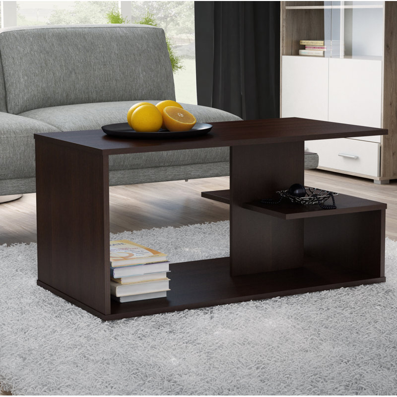 Littell Floor Shelf Coffee Table with Storage, Wenge