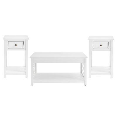 Ensemble de 3 pièces de 36 po de largeur avec 1 table basse rectangulaire et 2 tables de bout avec rangement Lund