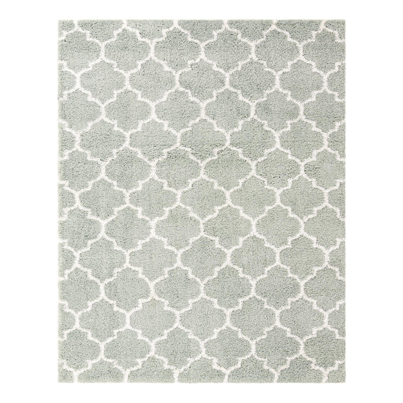 Tapis géométrique en polypropylène ivoire / gris Jaryiah, Rectangle 9 pi x 12 pi