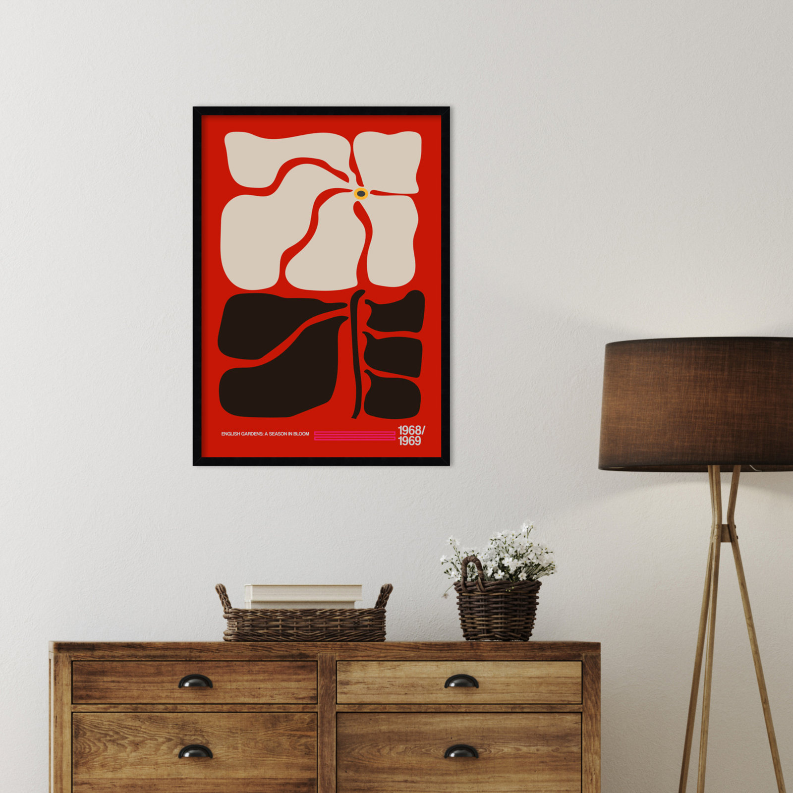 English Gardens Red by Frances Collett, Black, 33" H x 24" W x 1" D