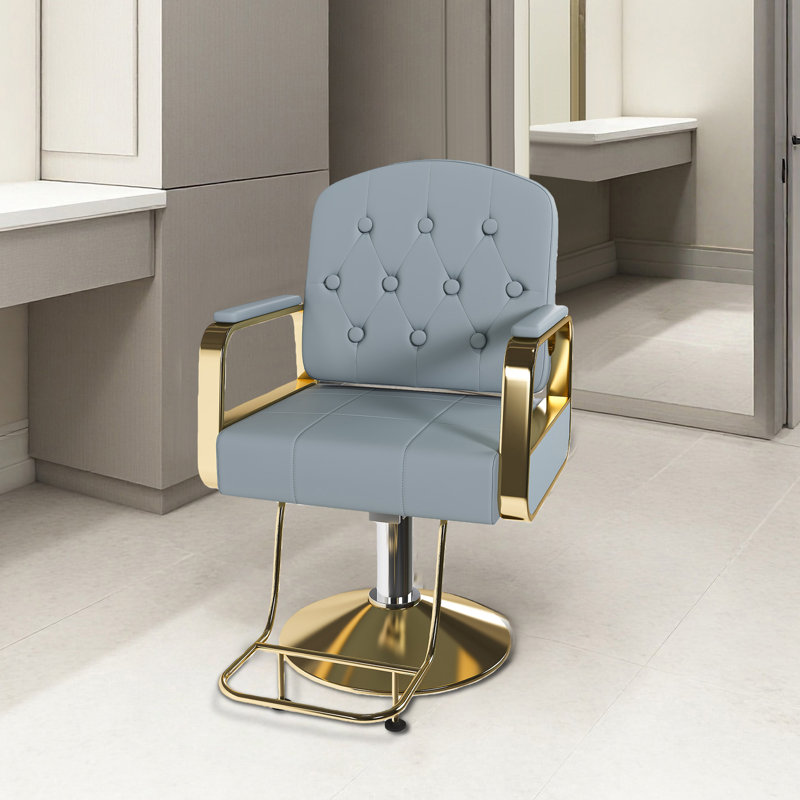 Fauteuil de salon pivotant à 360 ° avec dossier capitonné, fauteuil de coiffeur à hauteur réglable, Bleu