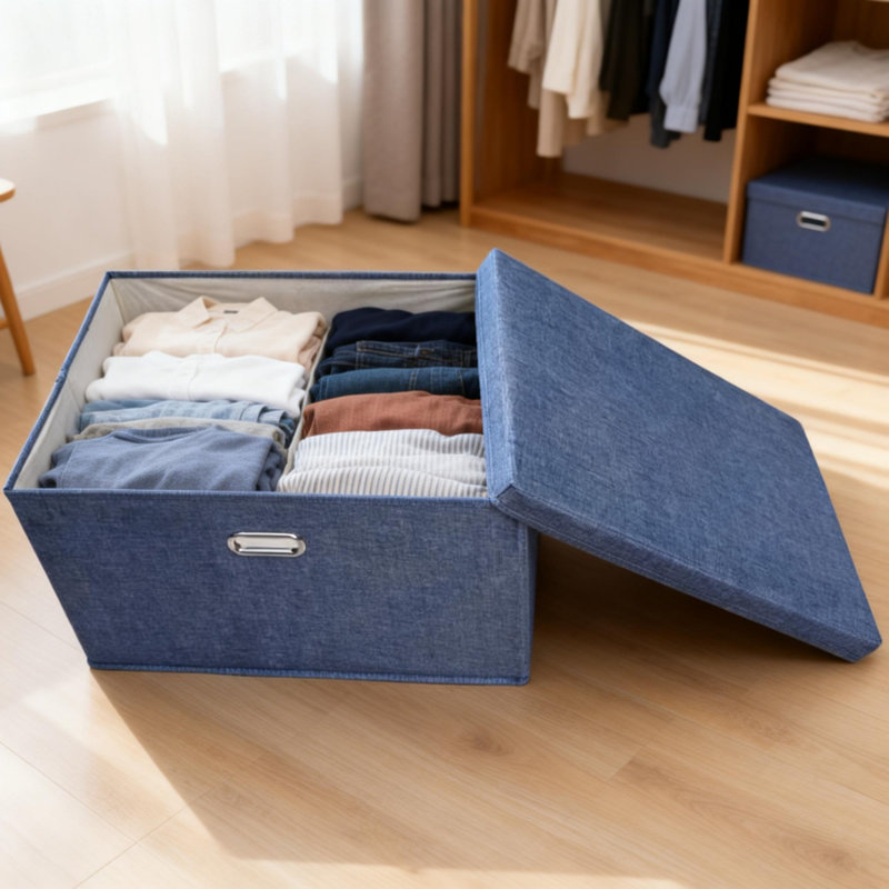 Foldable Storage Bins Fabric Dustproof With Lid