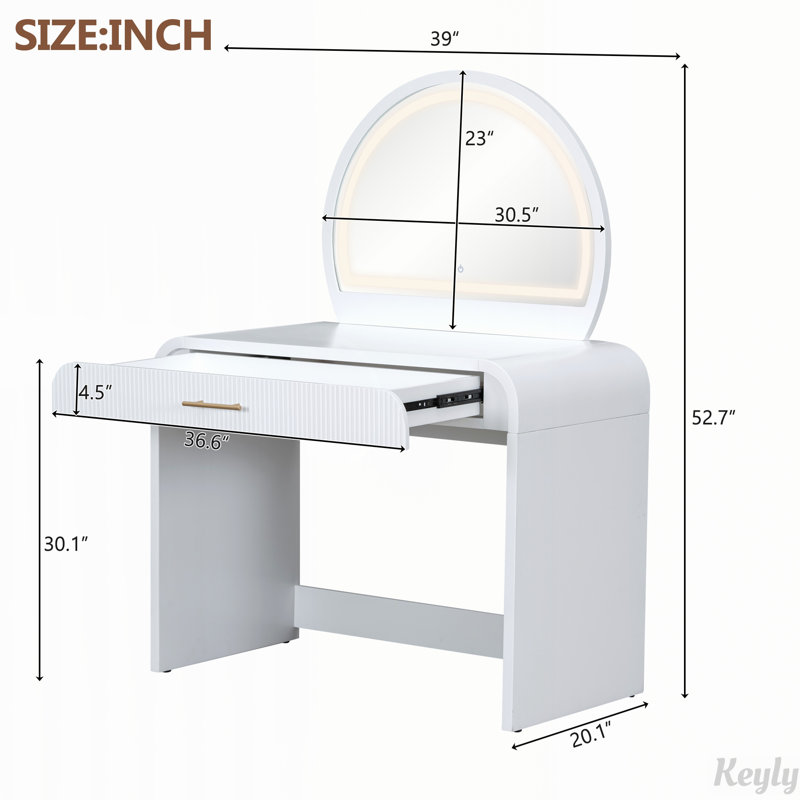 39" Makeup Vanity Table with Touch Screen Lighted Mirror and Drawer, White