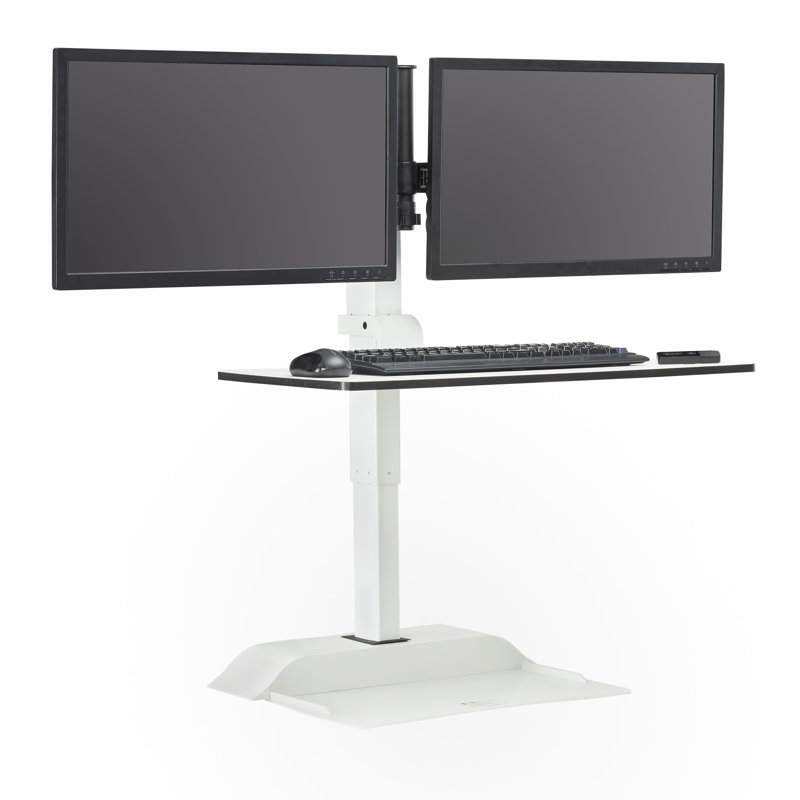 Soar™ Rise Electric Sit/Stand Arm Height Adjustable Silver Motorized Multi Screen Desktop Mount with Shelving Holds up to 10 lbs