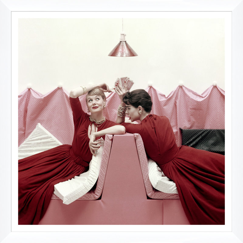 Vogue Magazine, "Models Wearing Red Dresses," Richard Rutledge, July 1, 1954 Print by Richard Rutledge, 43.5" H x 43.5" W