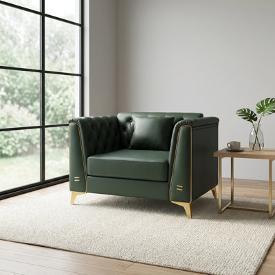 40" Faux Leather Tufted Chesterfield Armchair Green