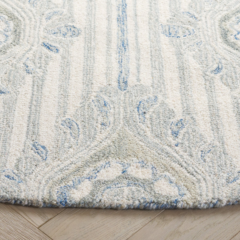 Faust 405 Hand Tufted Wool/Viscose/Cotton Damask Rug in Light Gray/Blue, Round 6'
