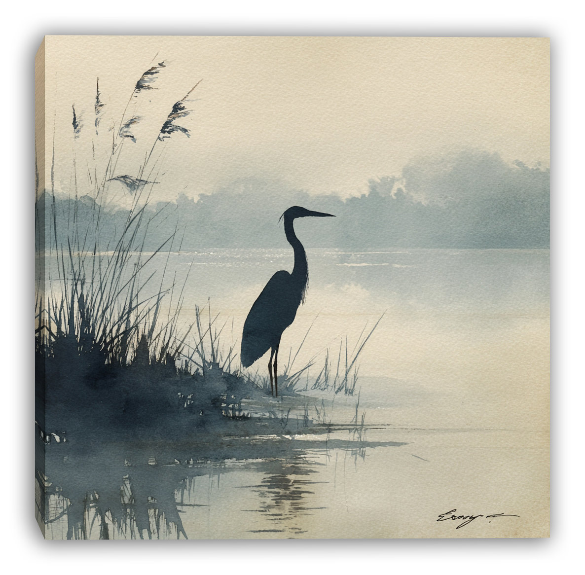 Highland Dunes Marsh Reflection Heron Wrapped Canvas Wall Art | Wayfair